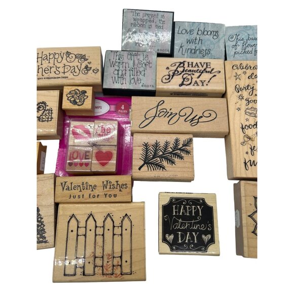 Lot Of 22 Assorted Wood Rubber Stamps Stampin' Up! Rolling Stamp - Picture 3 of 6